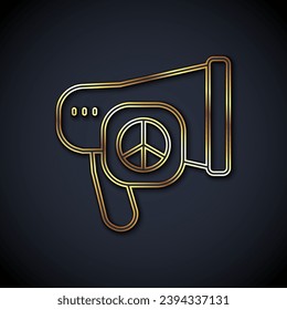 Gold line Peace icon isolated on black background. Hippie symbol of peace.  Vector