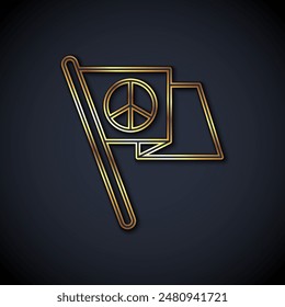 Gold line Peace icon isolated on black background. Hippie symbol of peace.  Vector