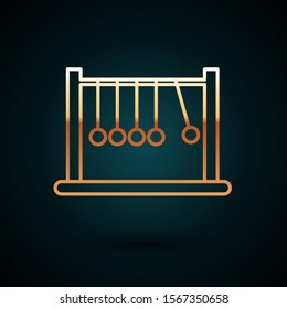 Gold line Pendulum icon isolated on dark blue background. Newtons cradle.  Vector Illustration