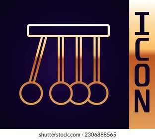 Gold line Pendulum icon isolated on black background. Newtons cradle.  Vector