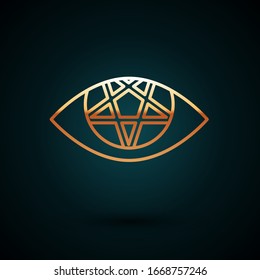 Gold line Pentagram icon isolated on dark blue background. Magic occult star symbol.  Vector Illustration