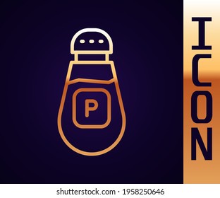 Gold line Pepper icon isolated on black background. Cooking spices.  Vector