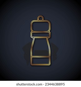 Gold line Pepper icon isolated on black background. Cooking spices.  Vector