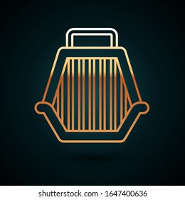 Gold line Pet carry case icon isolated on dark blue background. Carrier for animals, dog and cat. Container for animals. Animal transport box.  Vector Illustration