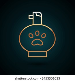 Gold line Pet shampoo icon isolated on dark blue background. Pets care sign. Dog cleaning symbol.  Vector