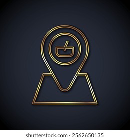 Gold line Picnic location icon isolated on black background.  Vector
