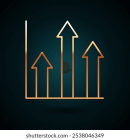 Linha dourada Ícone infográfico do gráfico de pizza isolado no plano de fundo azul escuro. Sinal do gráfico de diagrama.  Vetor