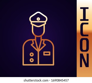 Gold line Pilot icon isolated on black background.  Vector Illustration