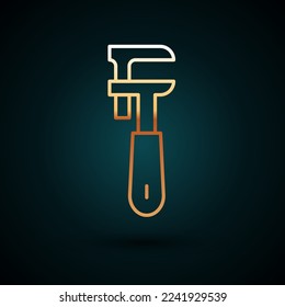 Gold line Pipe adjustable wrench icon isolated on dark blue background.  Vector