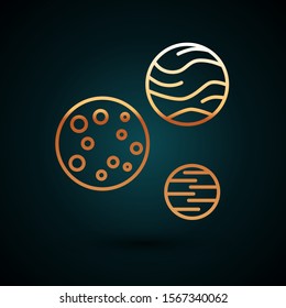 Gold line Planet icon isolated on dark blue background.  Vector Illustration