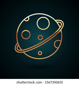 Gold line Planet icon isolated on dark blue background.  Vector Illustration
