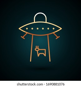 Gold line Planet icon isolated on dark blue background.  Vector Illustration