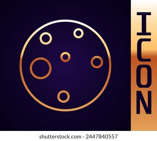 Gold line Planet Mars icon isolated on black background.  Vector