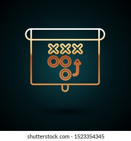 Gold line Planning strategy concept icon isolated on dark blue background. Soccer or american football cup formation and tactic.  Vector Illustration