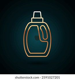 Gold line Plastic bottle for laundry detergent, bleach, dishwashing liquid or another cleaning agent icon isolated on dark blue background.  Vector