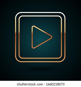 Gold line Play in square icon isolated on dark blue background.  Vector Illustration