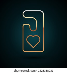 Gold line Please do not disturb with heart icon isolated on dark blue background. Hotel Door Hanger Tags.  Vector Illustration