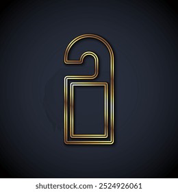 Linha dourada Por favor, não perturbe o ícone isolado no fundo preto. Etiquetas de cabide de porta do hotel.  Vetor