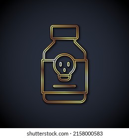 Gold line Poisoned pill icon isolated on black background. Pill with toxin. Dangerous drug.  Vector