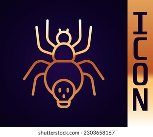Gold line Poisonous spider icon isolated on black background. Happy Halloween party.  Vector