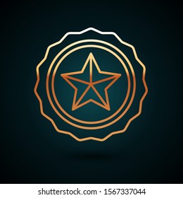 Gold line Police badge icon isolated on dark blue background. Sheriff badge sign.  Vector Illustration
