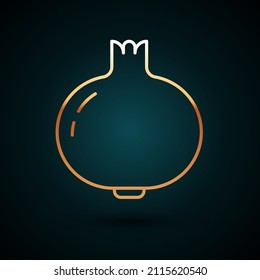 Gold line Pomegranate icon isolated on dark blue background. Garnet fruit.  Vector