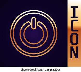Gold line Power button icon isolated on black background. Start sign.  Vector Illustration
