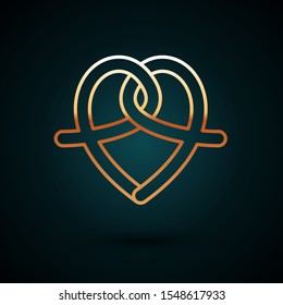 Gold line Pretzel icon isolated on dark blue background. German comfort food pastry. Oktoberfest festival.  Vector Illustration