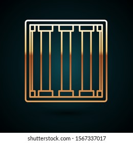 Gold line Prison window icon isolated on dark blue background.  Vector Illustration