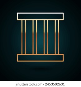 Gold line Prison window icon isolated on dark blue background.  Vector Illustration