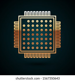 Gold line Processor icon isolated on dark blue background. CPU, central processing unit, microchip, microcircuit, computer processor, chip.  Vector Illustration