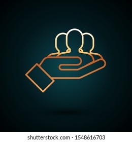 Gold line Project team base icon isolated on dark blue background. Business analysis and planning, consulting, team work, project management.  Vector Illustration