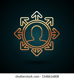 Gold line Project team base icon isolated on dark blue background. Business analysis and planning, consulting, team work, project management.  Vector Illustration