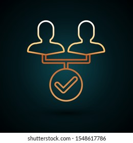 Gold line Project team base icon isolated on dark blue background. Business analysis and planning, consulting, team work, project management.  Vector Illustration