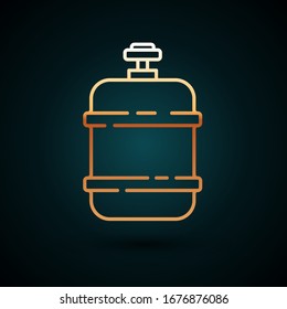 Gold line Propane gas tank icon isolated on dark blue background. Flammable gas tank icon.  Vector Illustration