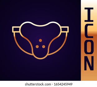 Gold line Protective sport jockstrap icon isolated on black background.  Vector Illustration