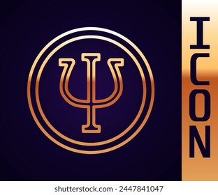 Gold line Psychology icon isolated on black background. Psi symbol. Mental health concept, psychoanalysis analysis and psychotherapy.  Vector