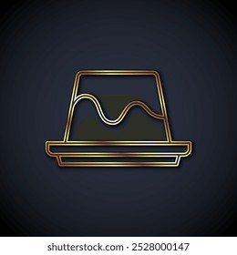 Gold line Pudding custard with caramel glaze icon isolated on black background.  Vector
