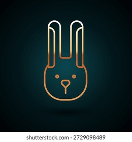Gold line Rabbit with ears icon isolated on dark blue background. Magic trick. Mystery entertainment concept.  Vector Illustration