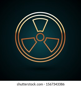 Gold line Radioactive icon isolated on dark blue background. Radioactive toxic symbol. Radiation Hazard sign.  Vector Illustration