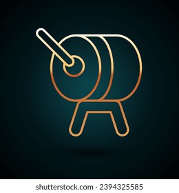 Gold line Ramadan drum icon isolated on dark blue background.  Vector