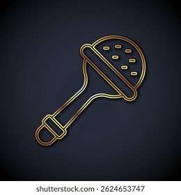 Linha de ouro Rattle ícone do brinquedo do bebê isolado no fundo preto. Sinal de saco de feijão.  Vetor