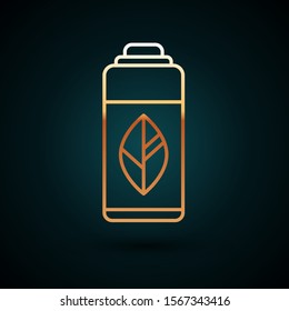Gold line Recycling plastic bottle icon isolated on dark blue background.  Vector Illustration