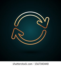 Gold line Refresh icon isolated on dark blue background. Reload symbol. Rotation arrows in a circle sign.  Vector Illustration