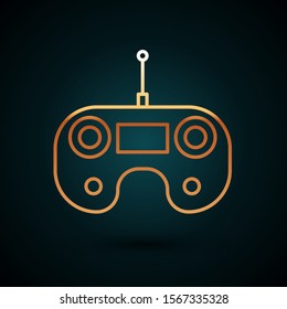 Gold line Remote control icon isolated on dark blue background.  Vector Illustration