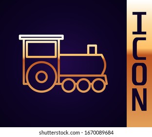Gold line Retro train icon isolated on black background. Public transportation symbol.  Vector Illustration