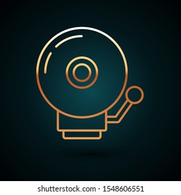 Gold line Ringing alarm bell icon isolated on dark blue background. Alarm symbol, service bell, handbell sign, notification symbol.  Vector Illustration