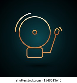 Gold line Ringing alarm bell icon isolated on dark blue background. Alarm symbol, service bell, handbell sign, notification symbol.  Vector Illustration
