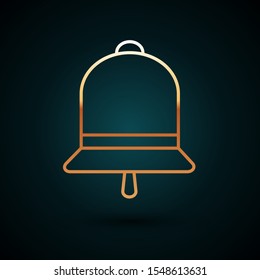 Gold line Ringing bell icon isolated on dark blue background. Alarm symbol, service bell, handbell sign, notification symbol.  Vector Illustration
