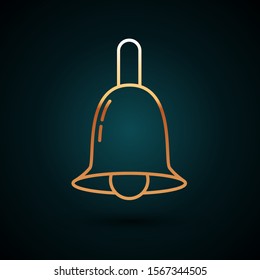 Gold line Ringing bell icon isolated on dark blue background. Alarm symbol, service bell, handbell sign, notification symbol.  Vector Illustration